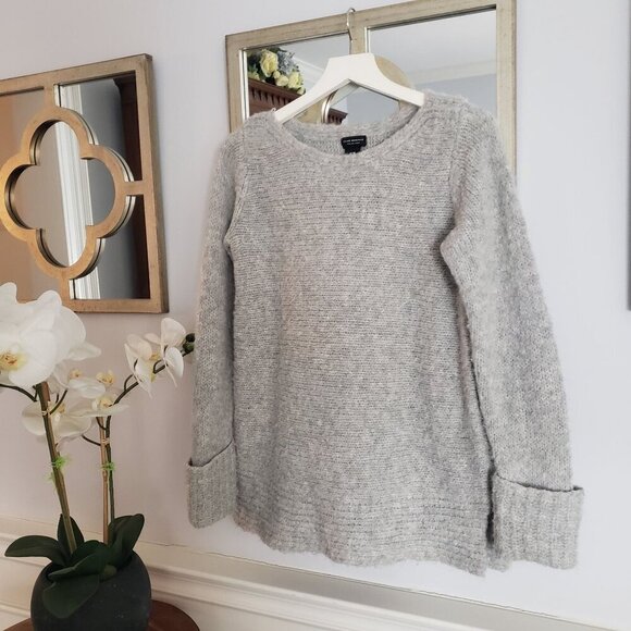 CLUB MONACO Matalin Alpaca Wool Wide Scoop Neck Grey Chunky Sweater Tunic Medium - Picture 14 of 14